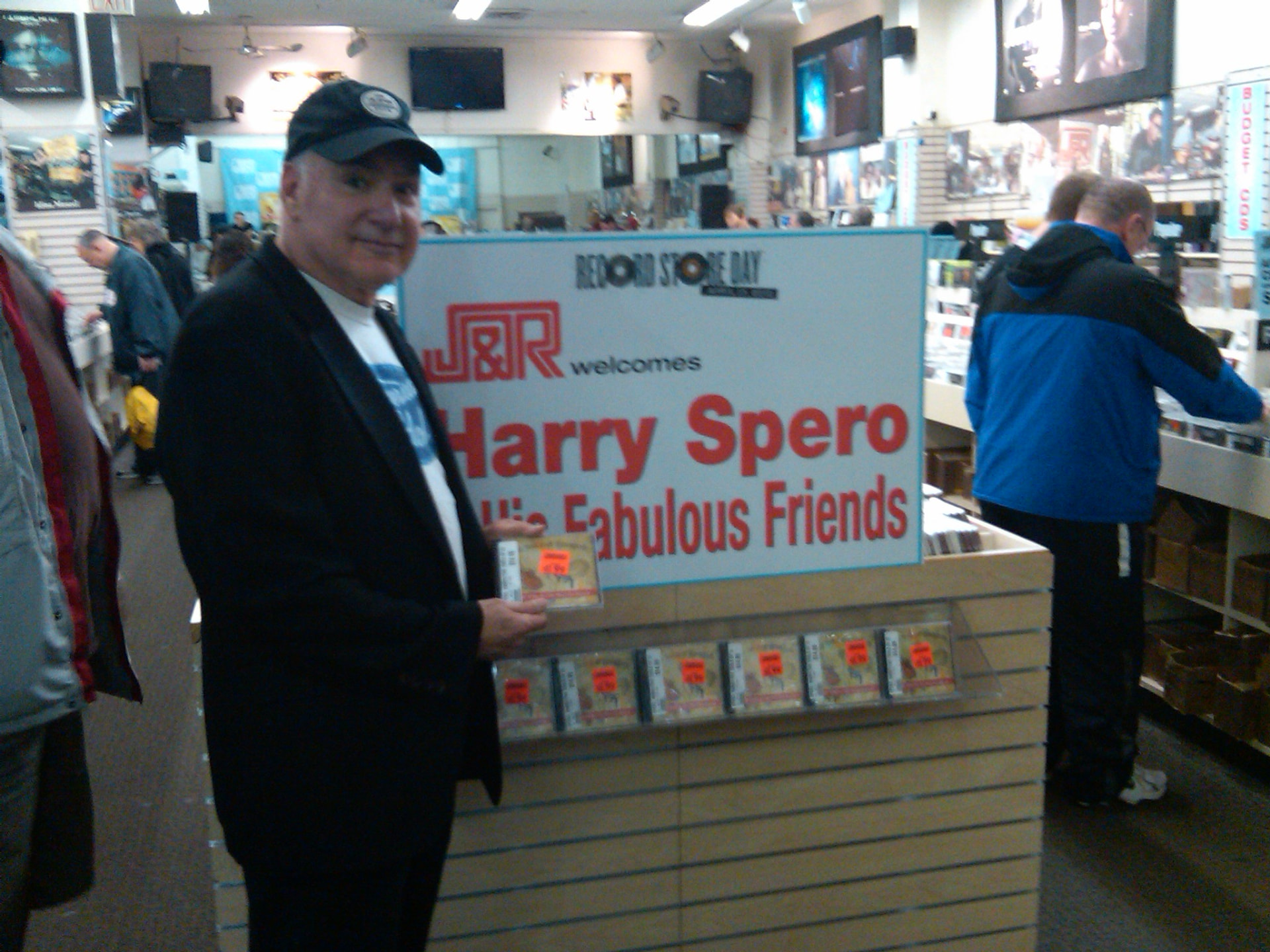 Harry Spero with the J&R Record Store Day display of The Tools of Ignorance
